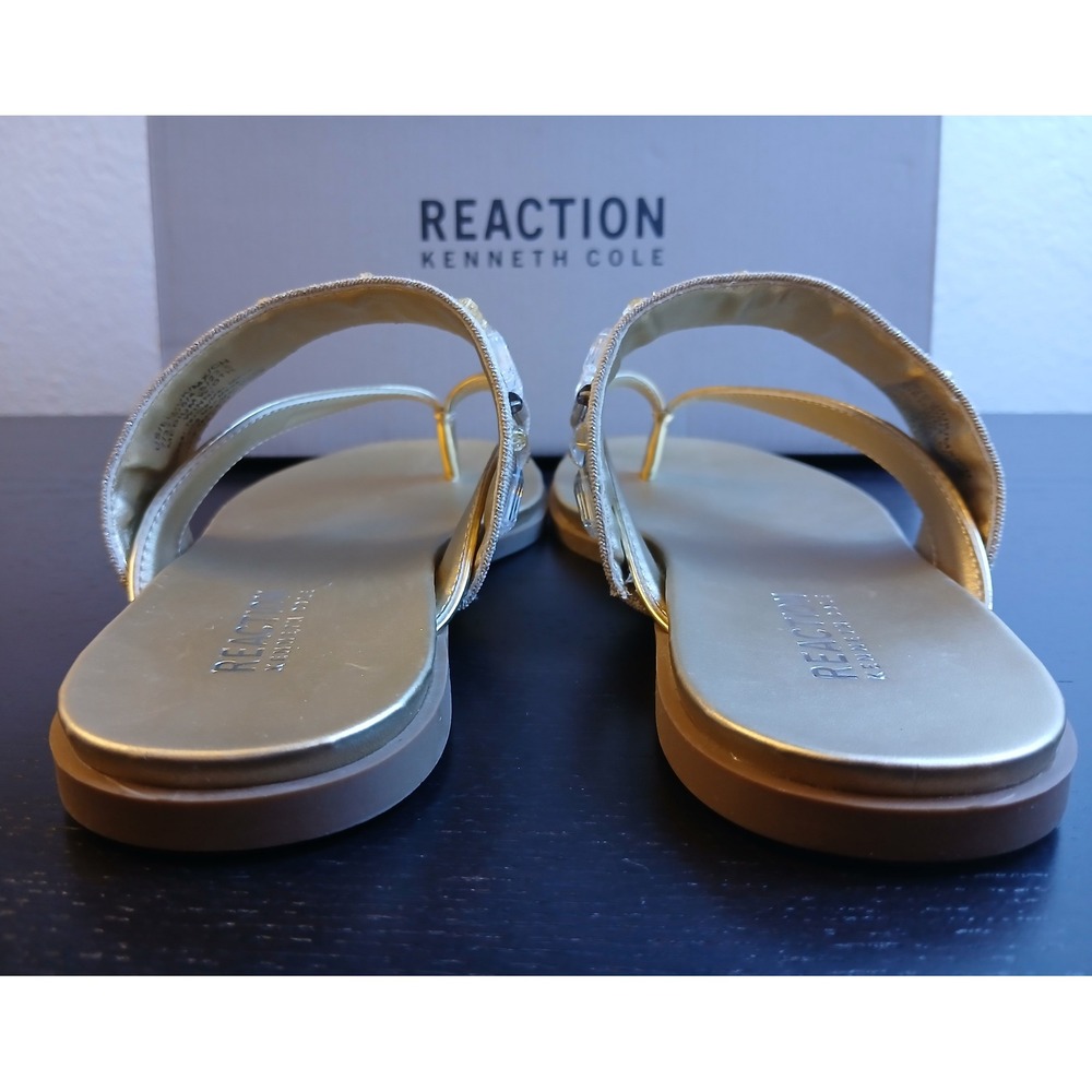 Kenneth Cole Reaction Winni Soft Gold Crystal Thong Flat Sandals Women 7 NEW - Picture 12 of 12